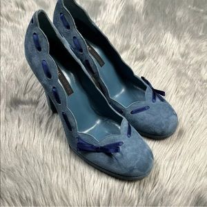 Marc Jacobs Blue Suede Ribbon Bow Pumps Heels Size 8.5 M